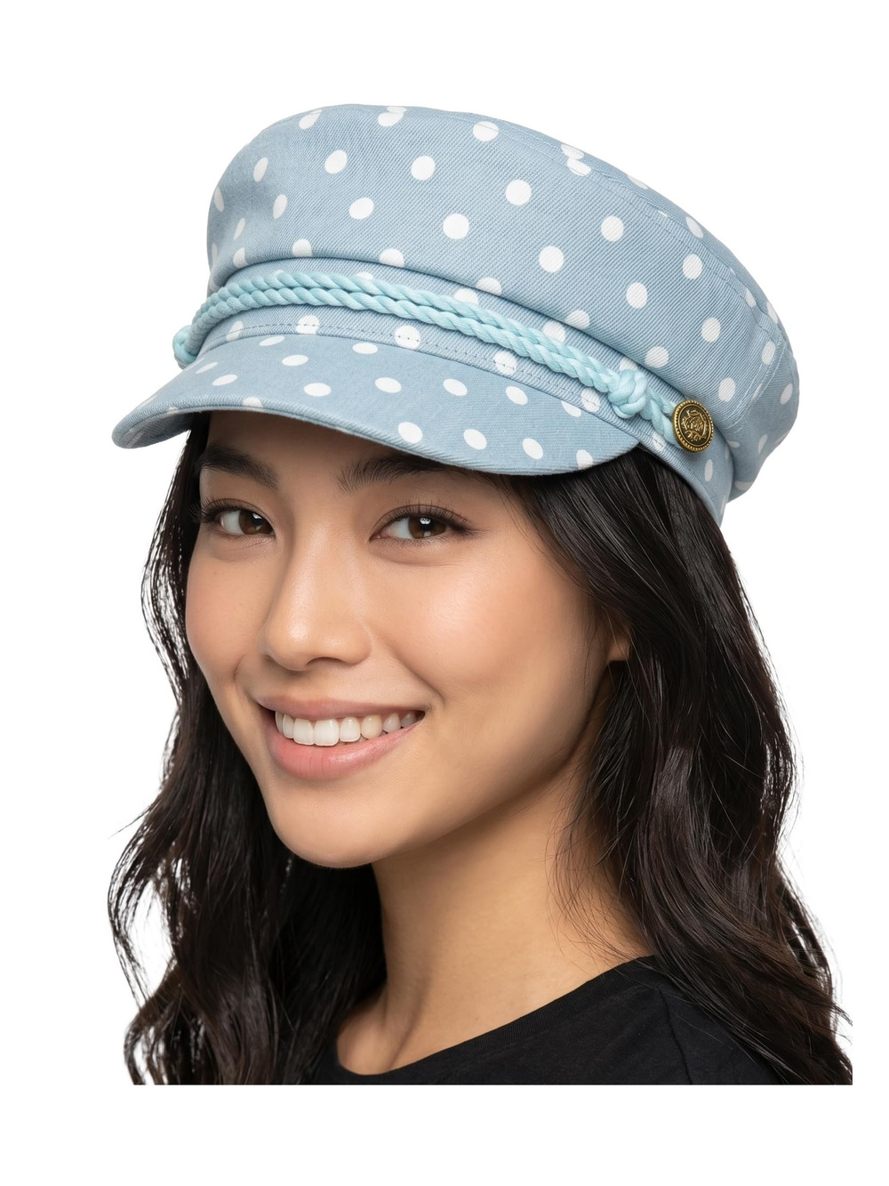 Greek Fisherman Newsboy Cap, Cotton Captains | Polka Dots, Dusty Blue | Size OS